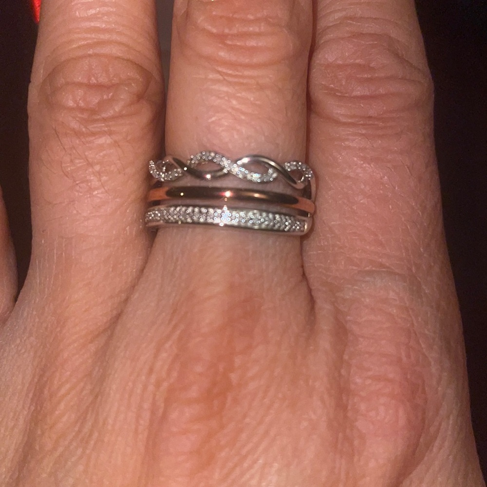 Stackable Silver and Rose Gold Tone Women's Ring Set